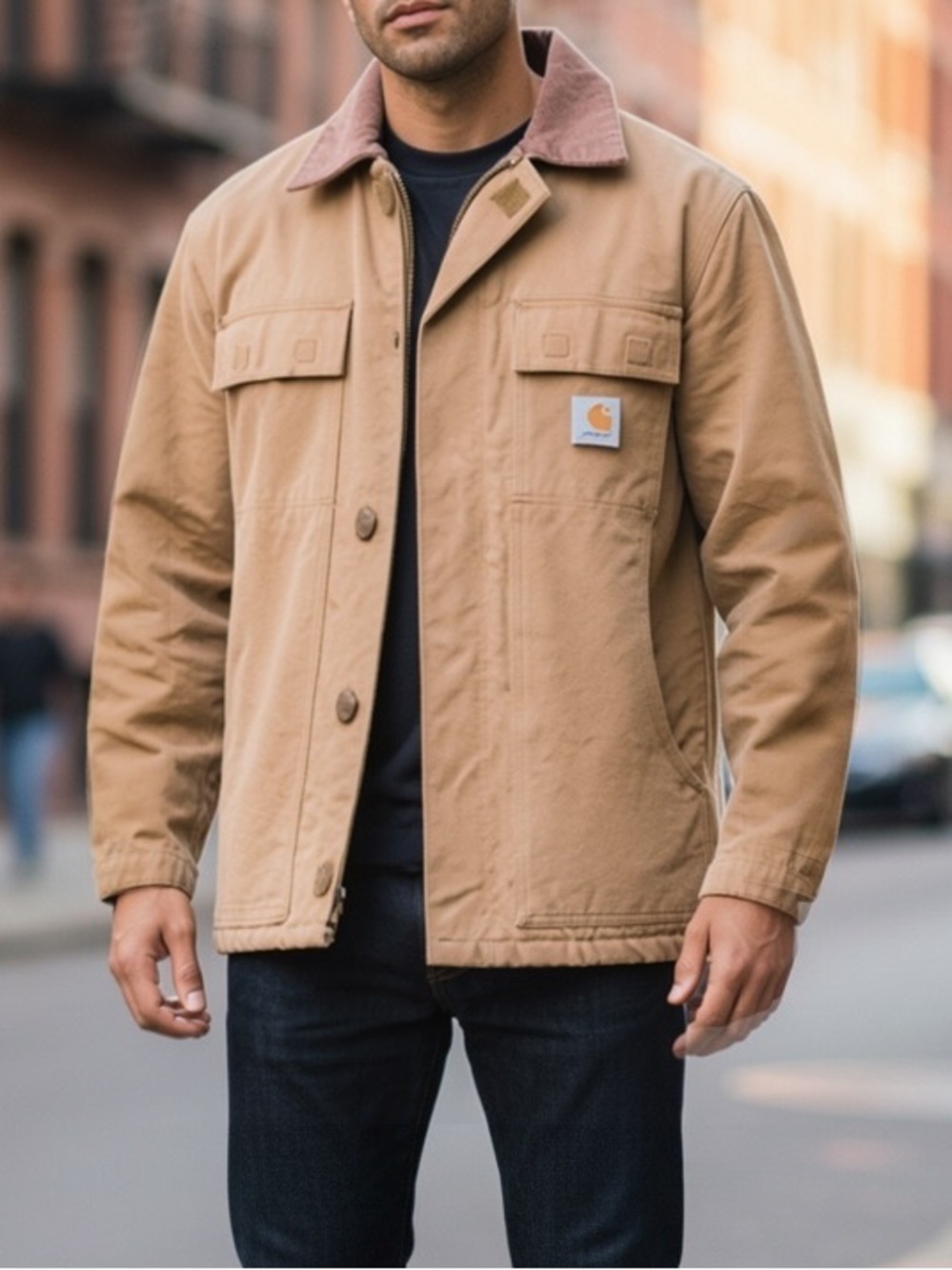 Carhartt Brown Tan Work Jacket with Corduroy Collar